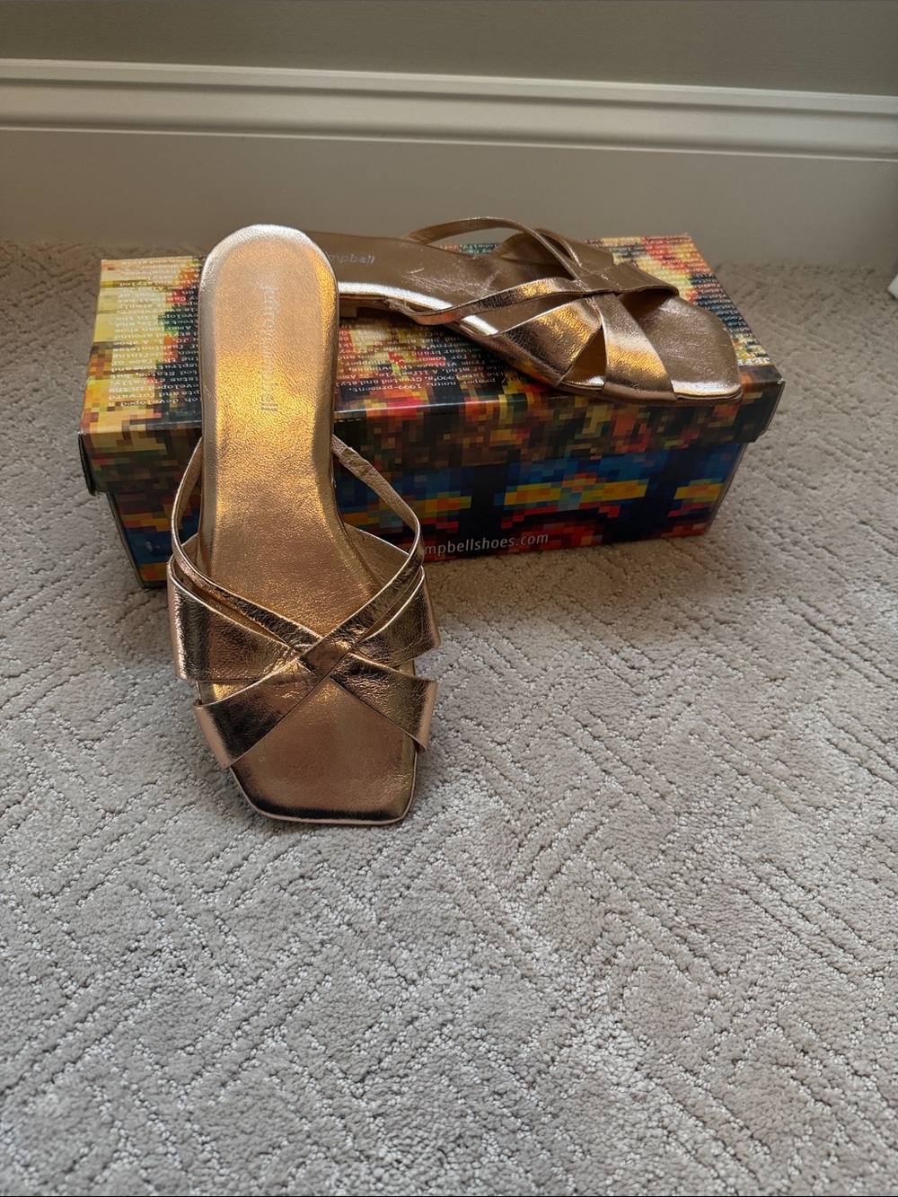 Jeffrey Campbell Metallic Bronze Crisscross Slip-On Mules